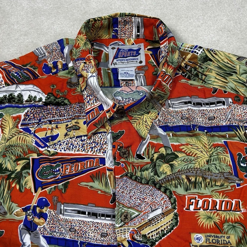 VINTAGE 90s Reyn Spooner FLORIDA GATORS Hawaiian Shirt Mens XL All Over Print
